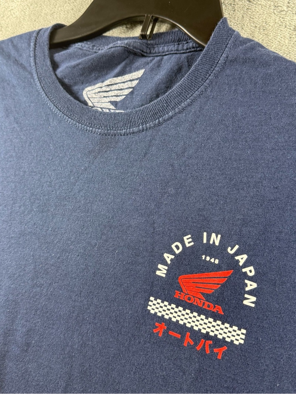 Japan Honda Motorcycle Navy Cotton Graphic T-shirt Size S Minato Tokyo 2 Sided